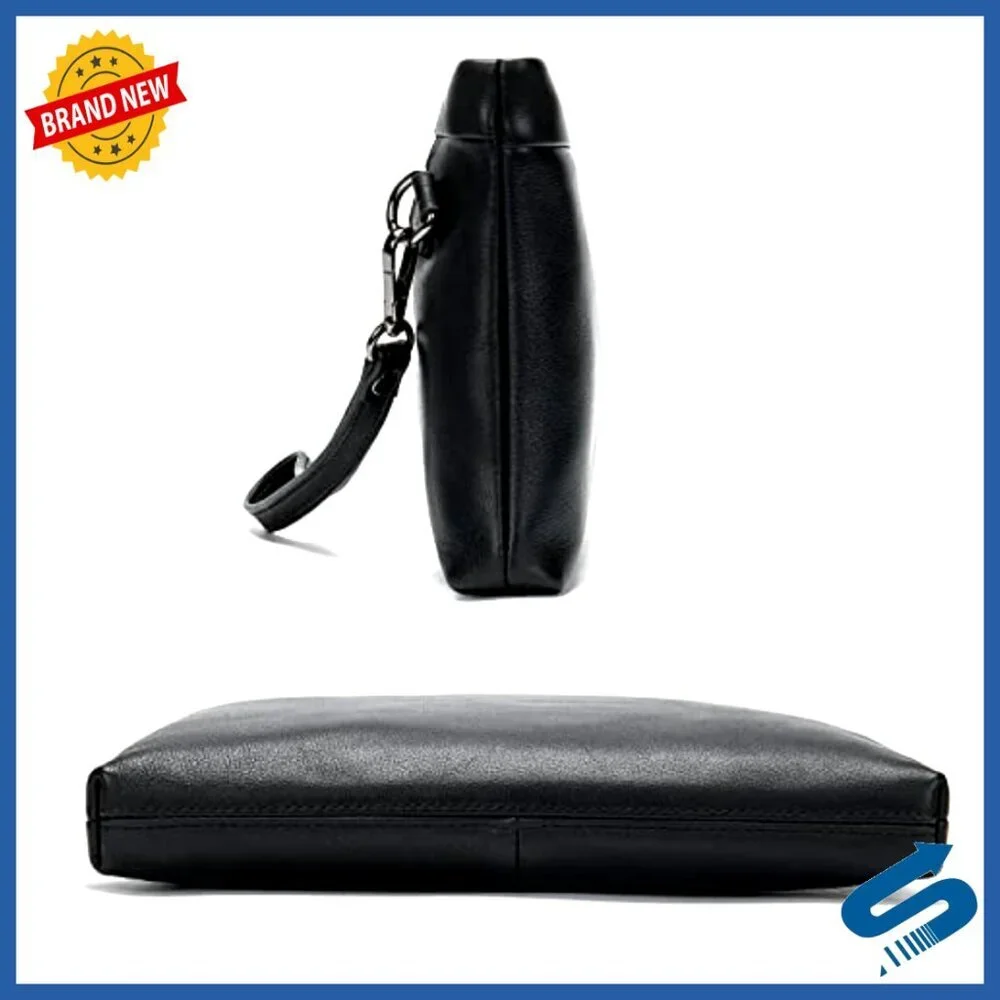 Large Genuine Leather Clutch Wallet with Removable Wrist Strap for Men